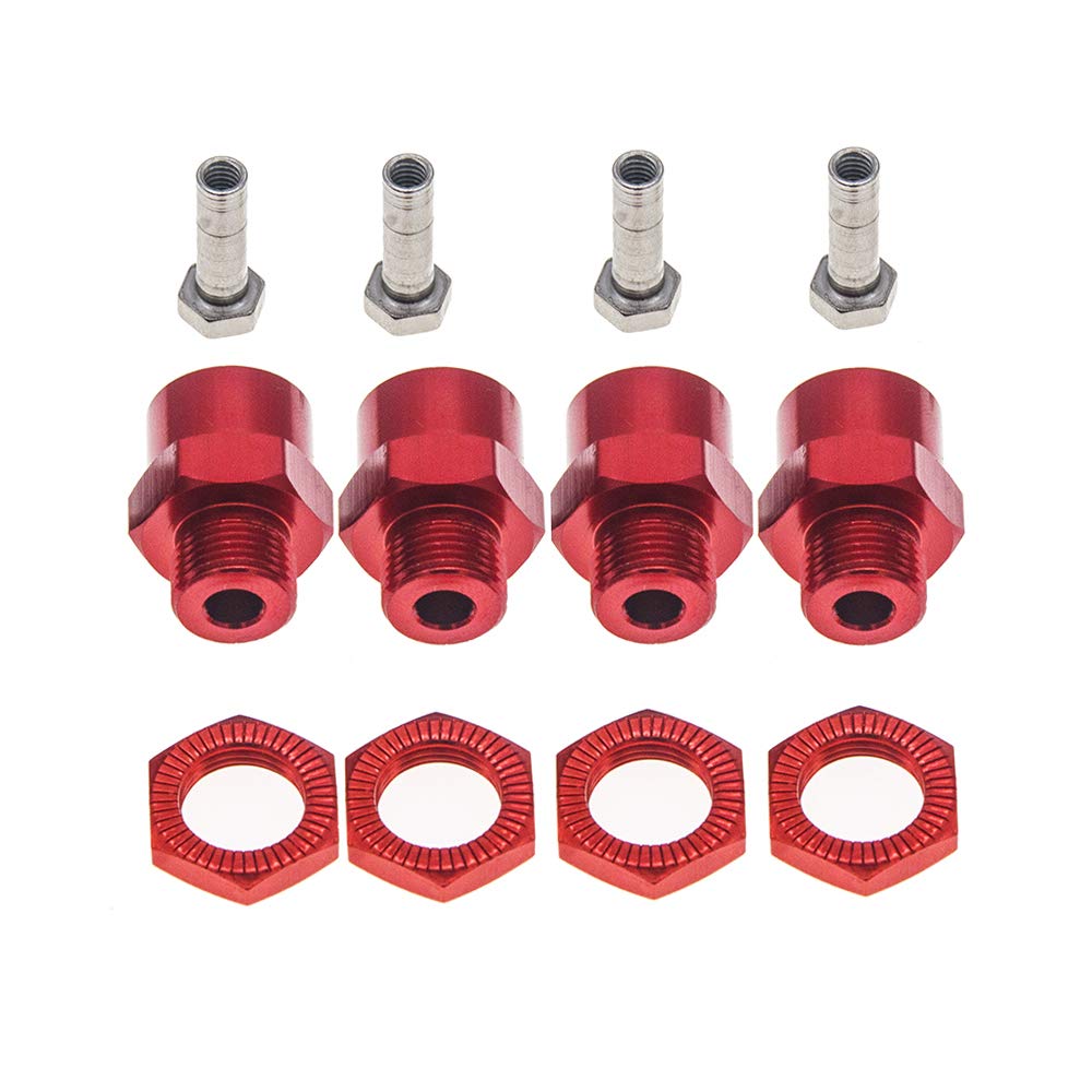 GTHELE 12mm to 17mm Wheel Hex Hub Adapter Conversion for 1/10 RC Cars (Red, 4 Pieces)