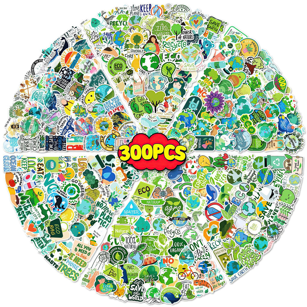 GTOTd 300 Pack Earth Day Vinyl Stickers - Waterproof Nature Decals for Laptops, Water Bottles, and More