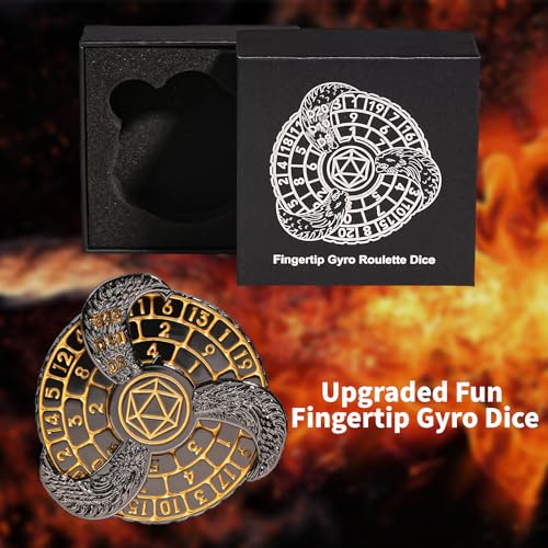 GU BEI TE Metal DND Spinner Dice Set – Fingertip Gyroscope with Dragon Carving, Includes D20 D10 D8 D12 D6 D4, Gift Box for RPG Games