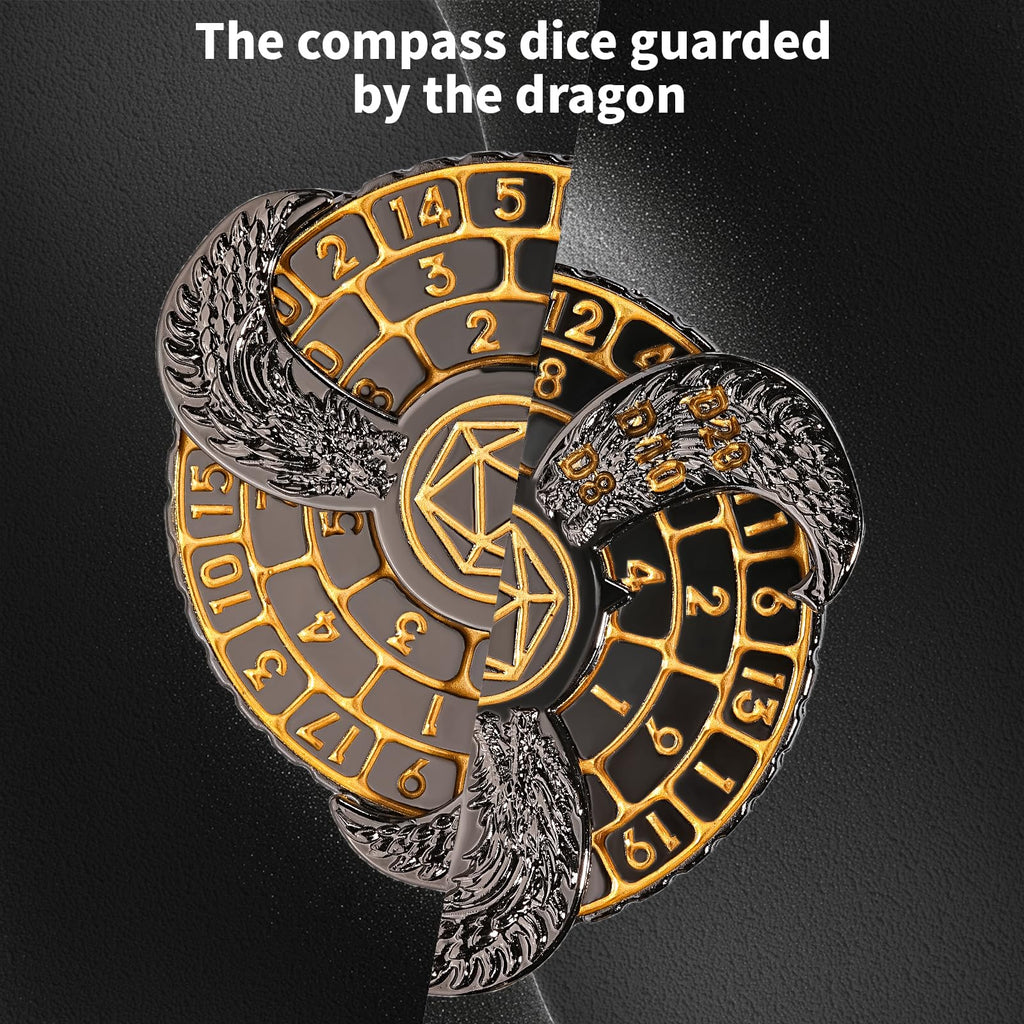 GU BEI TE Metal DND Spinner Dice Set – Fingertip Gyroscope with Dragon Carving, Includes D20 D10 D8 D12 D6 D4, Gift Box for RPG Games