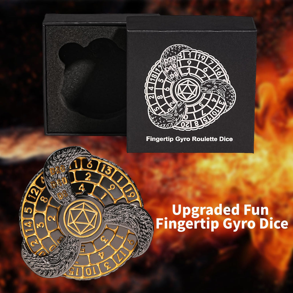 GU BEI TE Metal DND Spinner Dice Set – Fingertip Gyroscope with Dragon Carving, Includes D20 D10 D8 D12 D6 D4, Gift Box for RPG Games