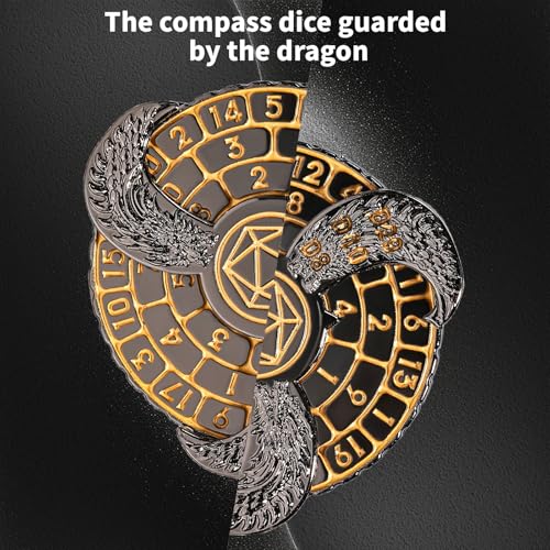GU BEI TE Metal DND Spinner Dice Set – Fingertip Gyroscope with Dragon Carving, Includes D20 D10 D8 D12 D6 D4, Gift Box for RPG Games