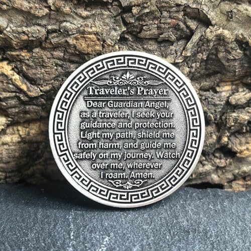 Guardian Angel Traveler's Prayer Challenge Coin – Silver Finish with Protective Case