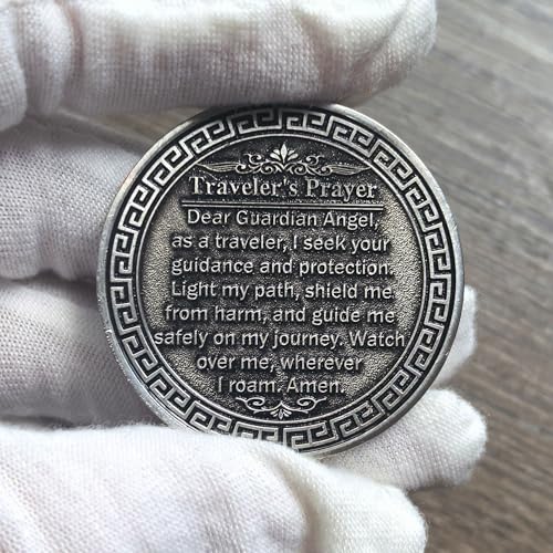 Guardian Angel Traveler's Prayer Challenge Coin – Silver Finish with Protective Case