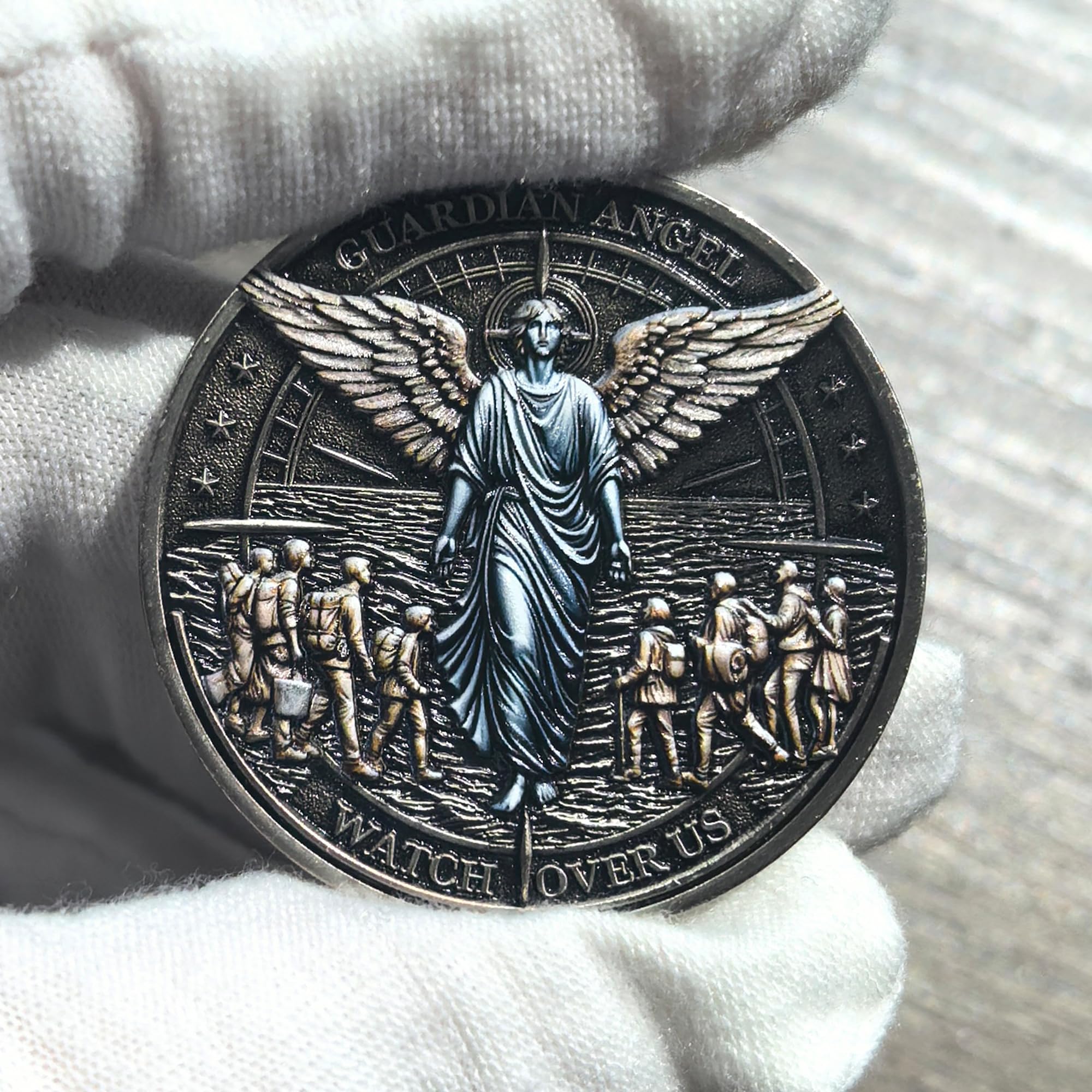 Guardian Angel Traveler's Prayer Challenge Coin – Silver Finish with Protective Case