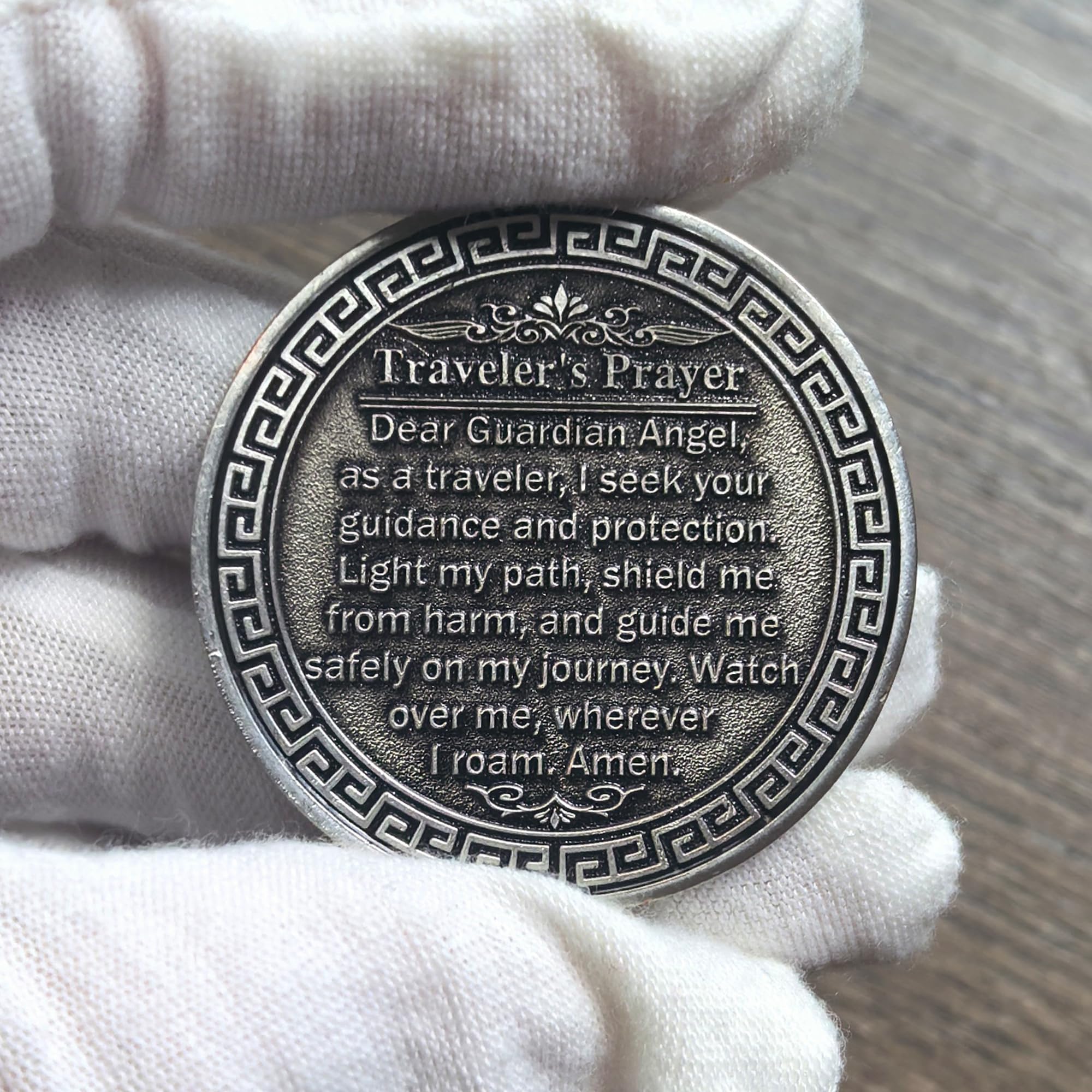 Guardian Angel Traveler's Prayer Challenge Coin – Silver Finish with Protective Case