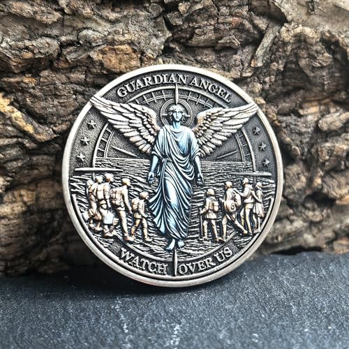 Guardian Angel Traveler's Prayer Challenge Coin – Silver Finish with Protective Case
