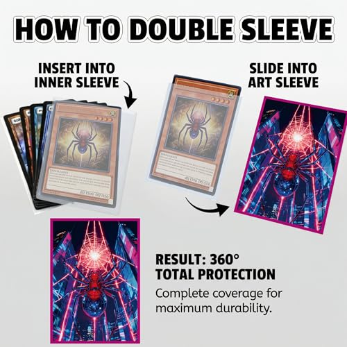 GuarditechProX Double Sleeve Bundle – Spider Design: 100 Matte Art Sleeves & 100 Tight Fit Inner Sleeves, Acid-Free Standard Size Card Protectors with Storage Box for MTG, Pokemon, TCG