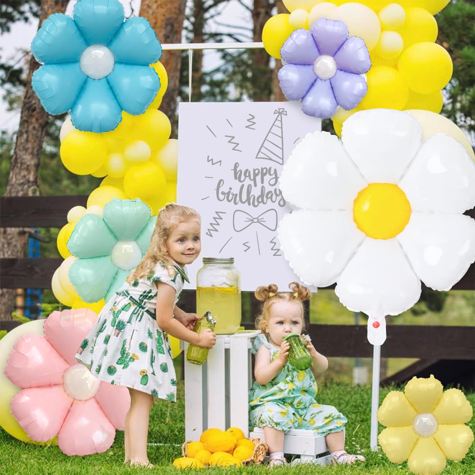 GuassLee 12-Pack Colorful Daisy Foil Balloons - 28" and 15.7" Flower Balloons for Groovy Party Decor