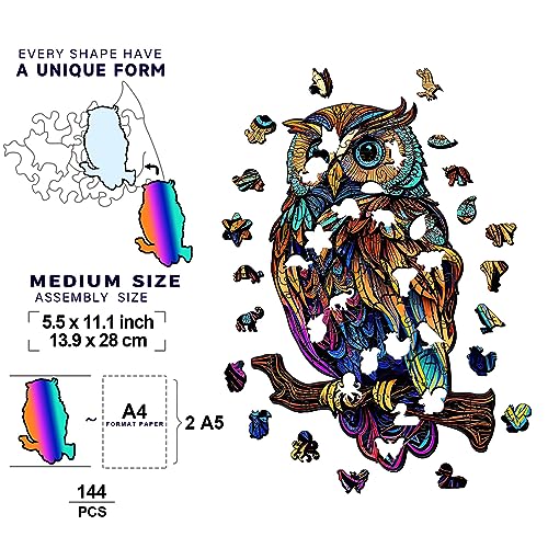 GuDoQi Wooden Owl Puzzle – 150 Piece Unique Shape Animal Jigsaw for Adults