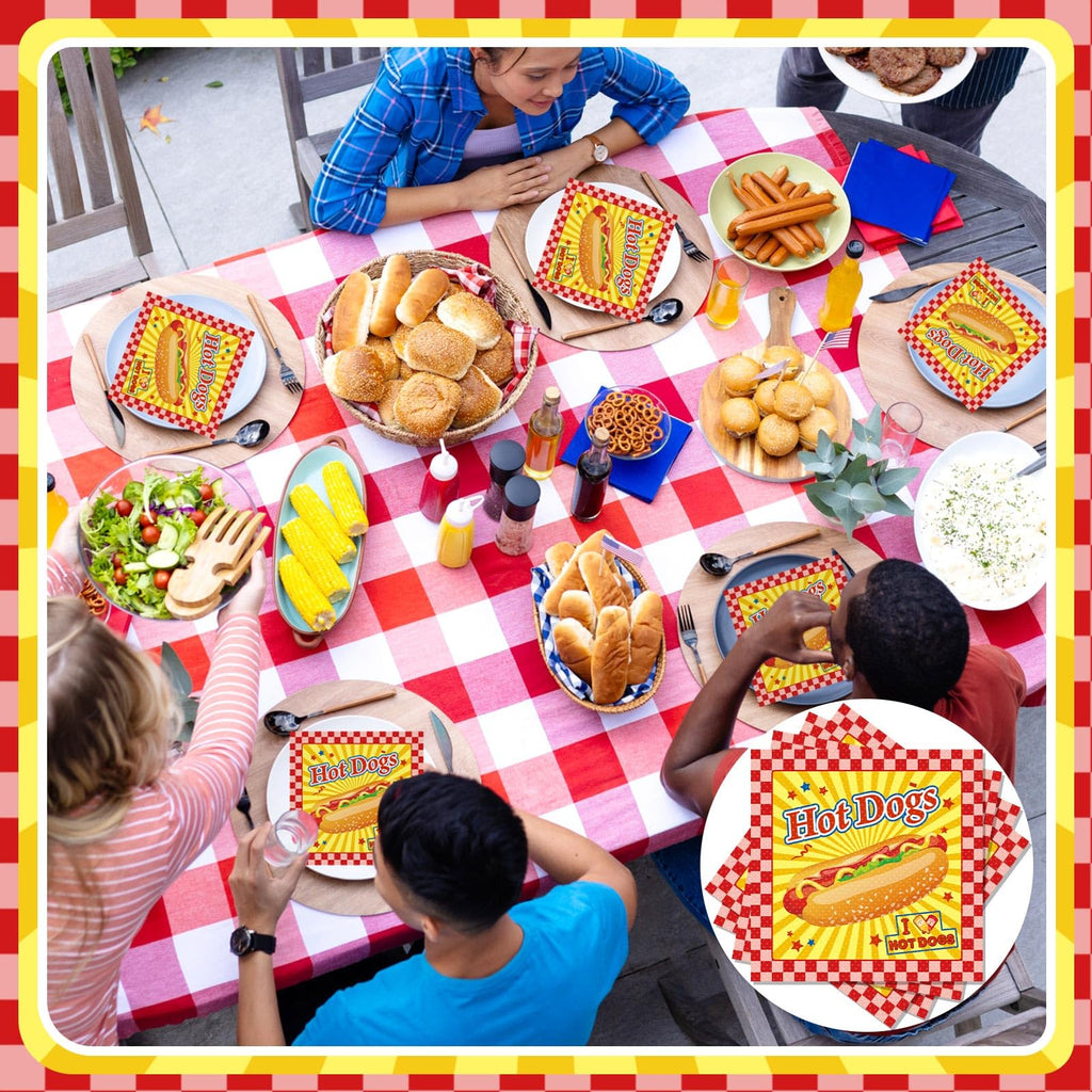 Gueevin 100 Pack Hot Dog Napkins – 13x13 Inches, Food-Grade Paper, Retro American Theme for Birthday BBQ Picnic