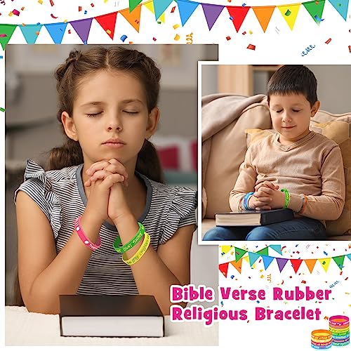 Gueevin 60 Pcs Bible Verse Bracelets for Kids – Christian Scripture Wristbands, Classic Color