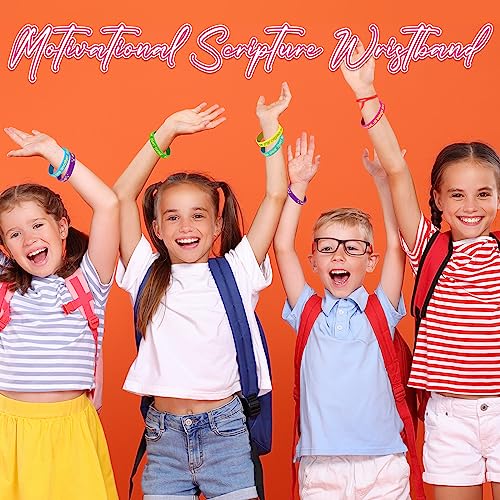Gueevin 60 Pcs Bible Verse Bracelets for Kids – Christian Scripture Wristbands, Classic Color