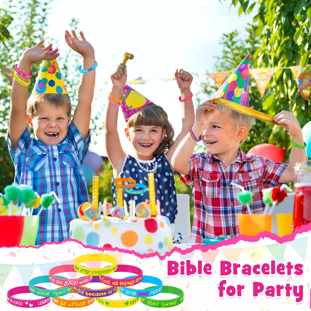 Gueevin 60 Pcs Bible Verse Bracelets for Kids – Christian Scripture Wristbands, Classic Color