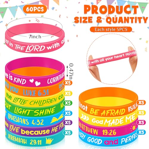 Gueevin 60 Pcs Bible Verse Bracelets for Kids – Christian Scripture Wristbands, Classic Color