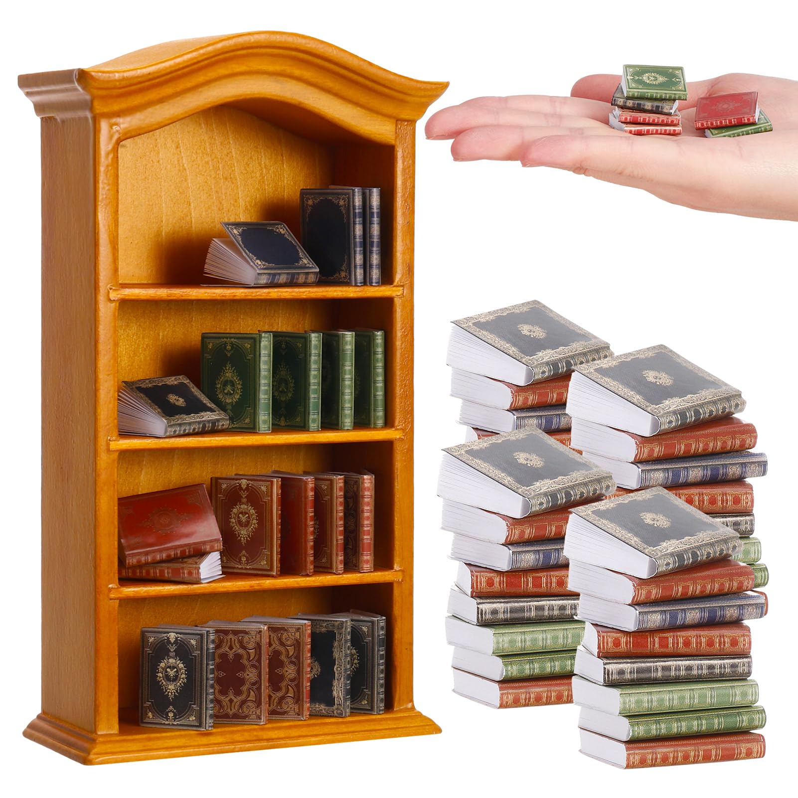 Guiqulai 36-Piece 1:12 Scale Dollhouse Books and Wooden Bookcase Set - Yellow