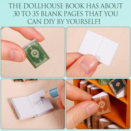 Guiqulai 36-Piece 1:12 Scale Dollhouse Books and Wooden Bookcase Set - Yellow
