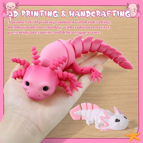 Guiqulai 3D Printed Axolotl Figures 2-Pack: Pink & White Articulating Fidget Toys for Desk Decor