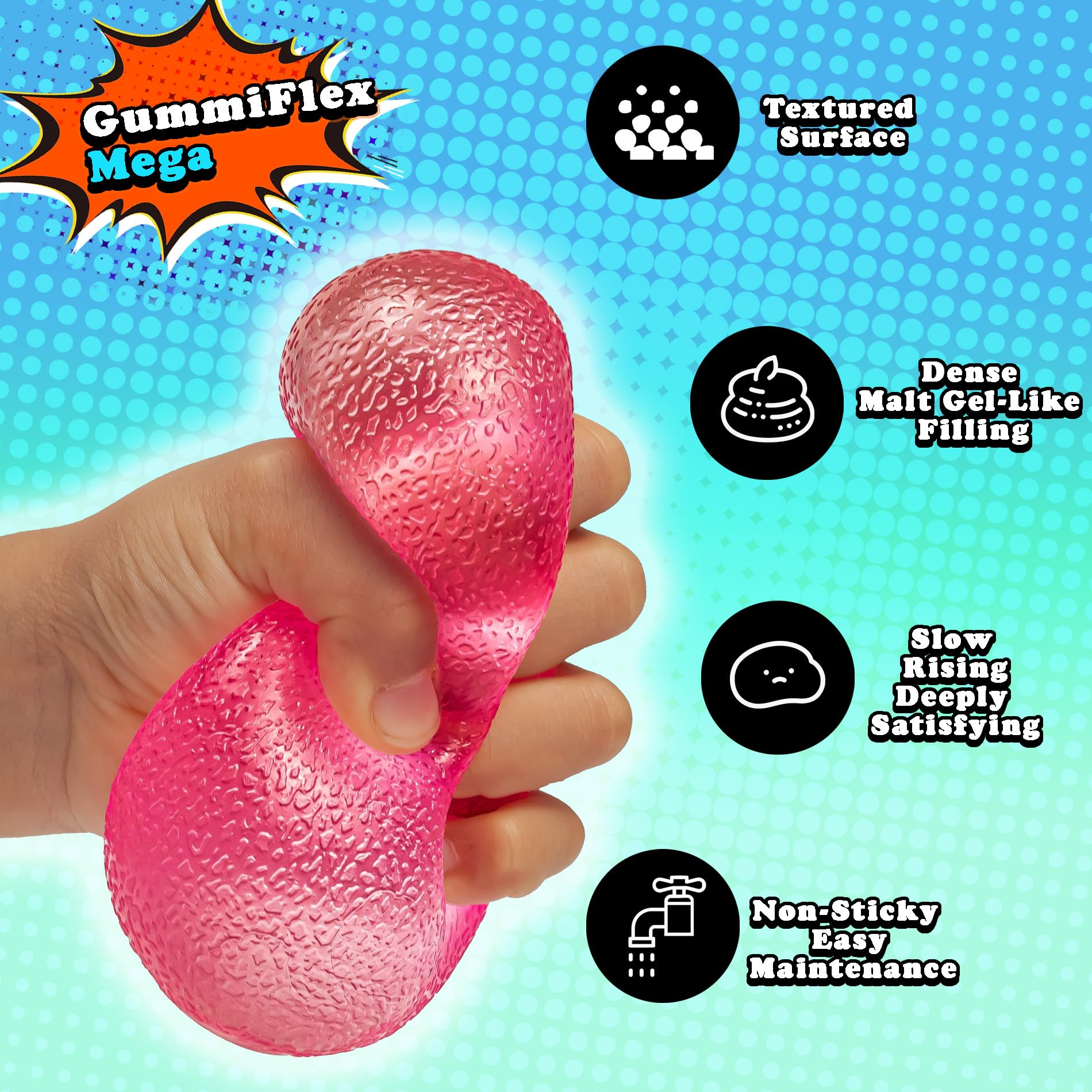 GummiFlex Mega Sensory Stress Toy – Extra-Large Gel-Filled Fidget for Stress Relief and Hand Exercise – 3.5 Inches, Pink