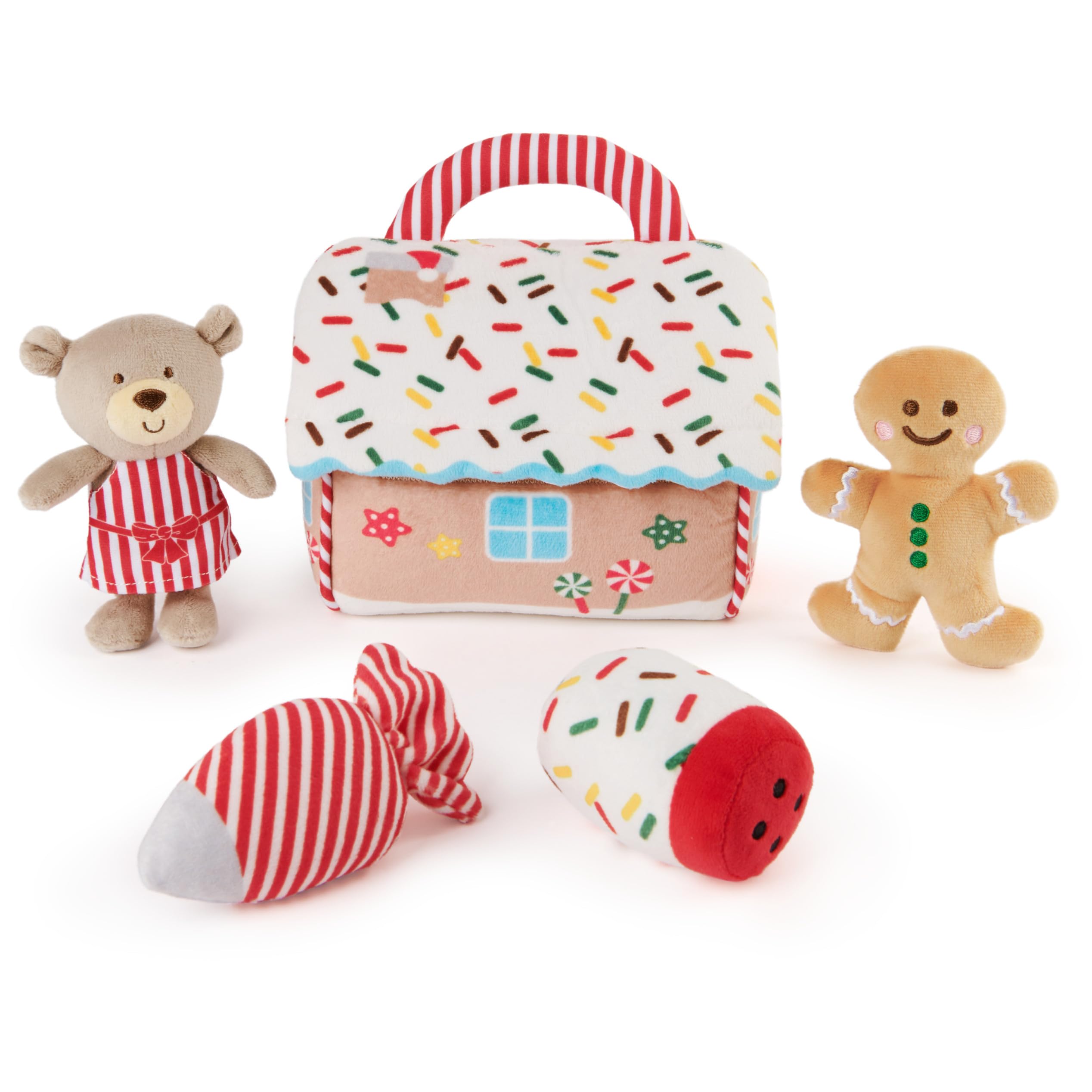 GUND My First Gingerbread House 5-Piece Sensory Playset – Plush Toys with Crinkle, Squeaker & Rattle for Babies