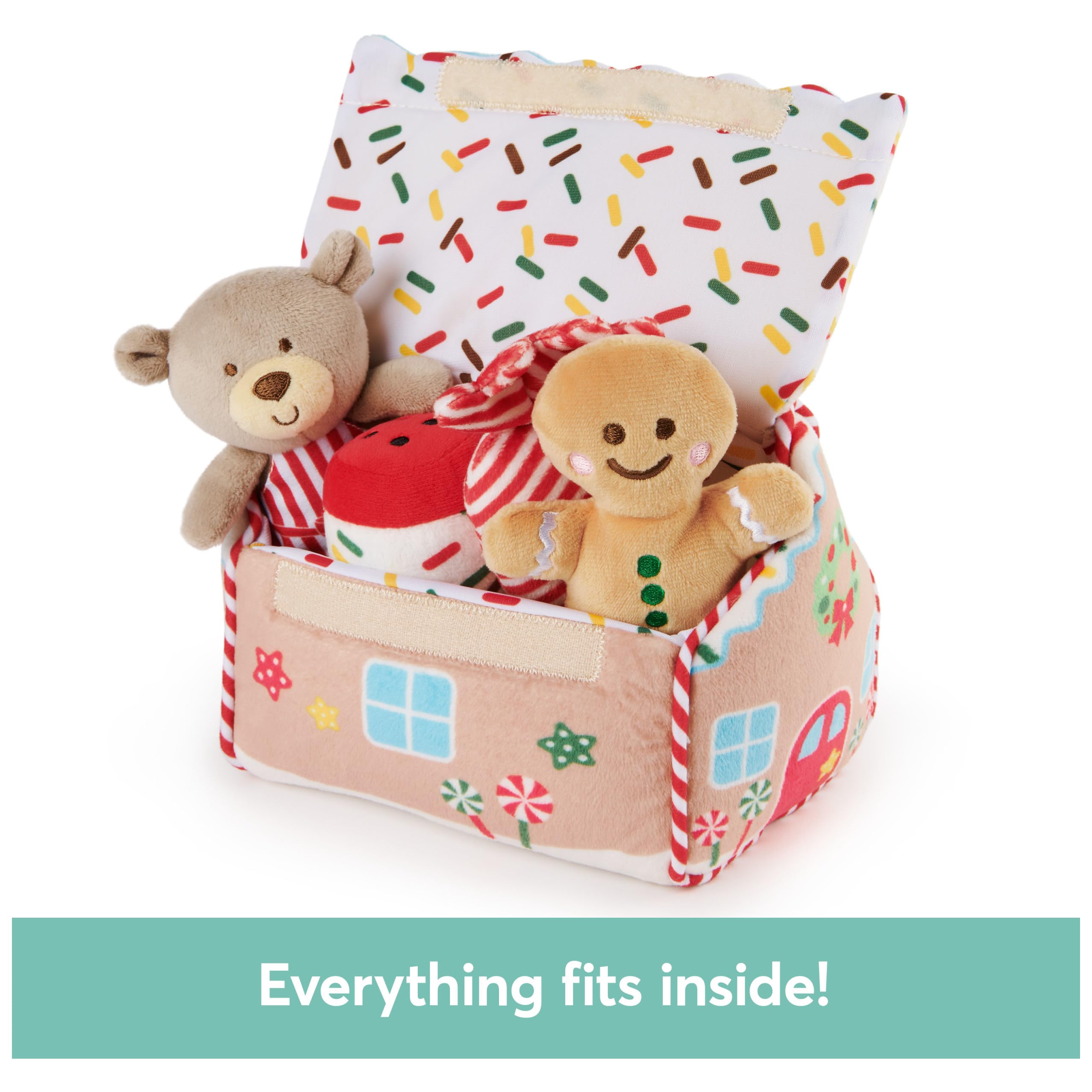 GUND My First Gingerbread House 5-Piece Sensory Playset – Plush Toys with Crinkle, Squeaker & Rattle for Babies