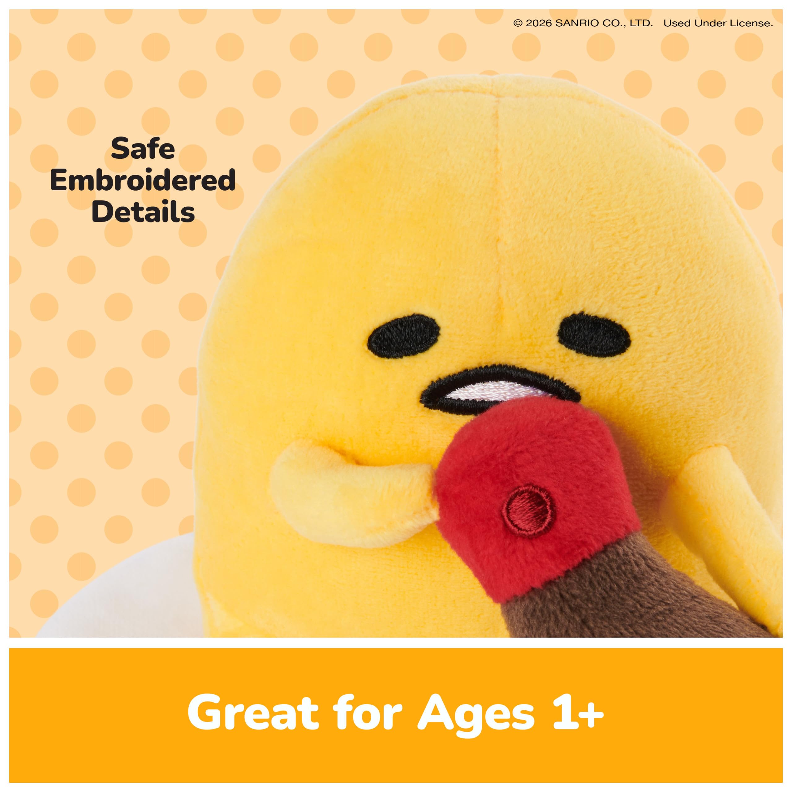 GUND Sanrio Gudetama 5" Plush with Soy Sauce Bottle – Soft & Surface-Washable Stuffed Animal for Ages 1+