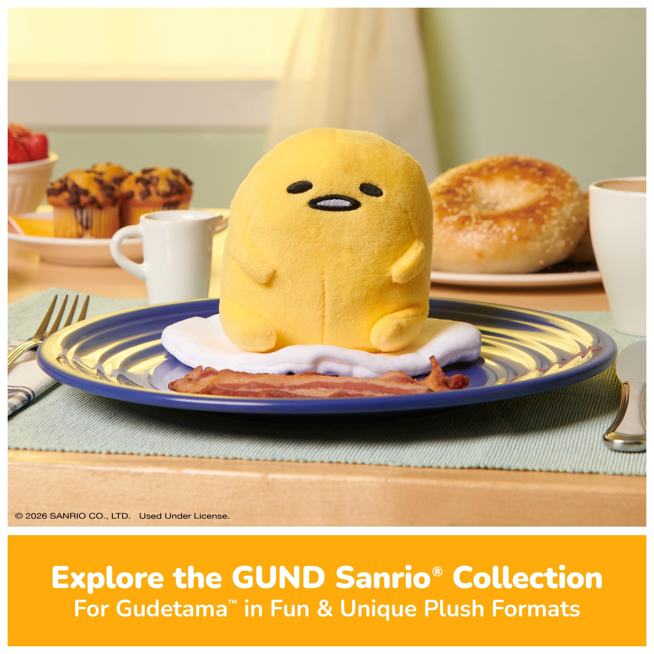 GUND Sanrio Gudetama 5" Plush with Soy Sauce Bottle – Soft & Surface-Washable Stuffed Animal for Ages 1+