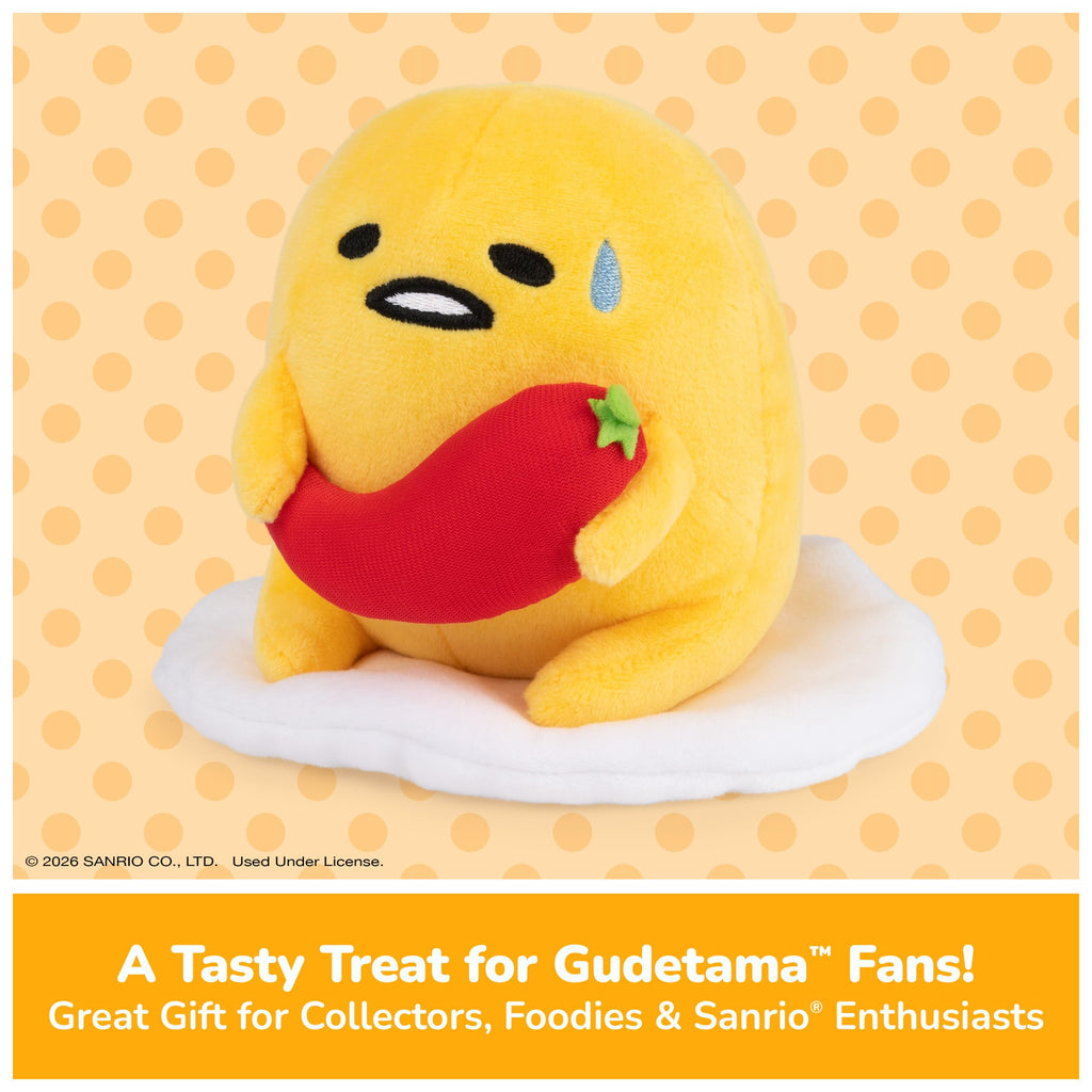 GUND Sanrio Spicy Gudetama Plush Toy – 5 Inch Lazy Egg with Chili Pepper, Soft & Surface-Washable for Ages 1+
