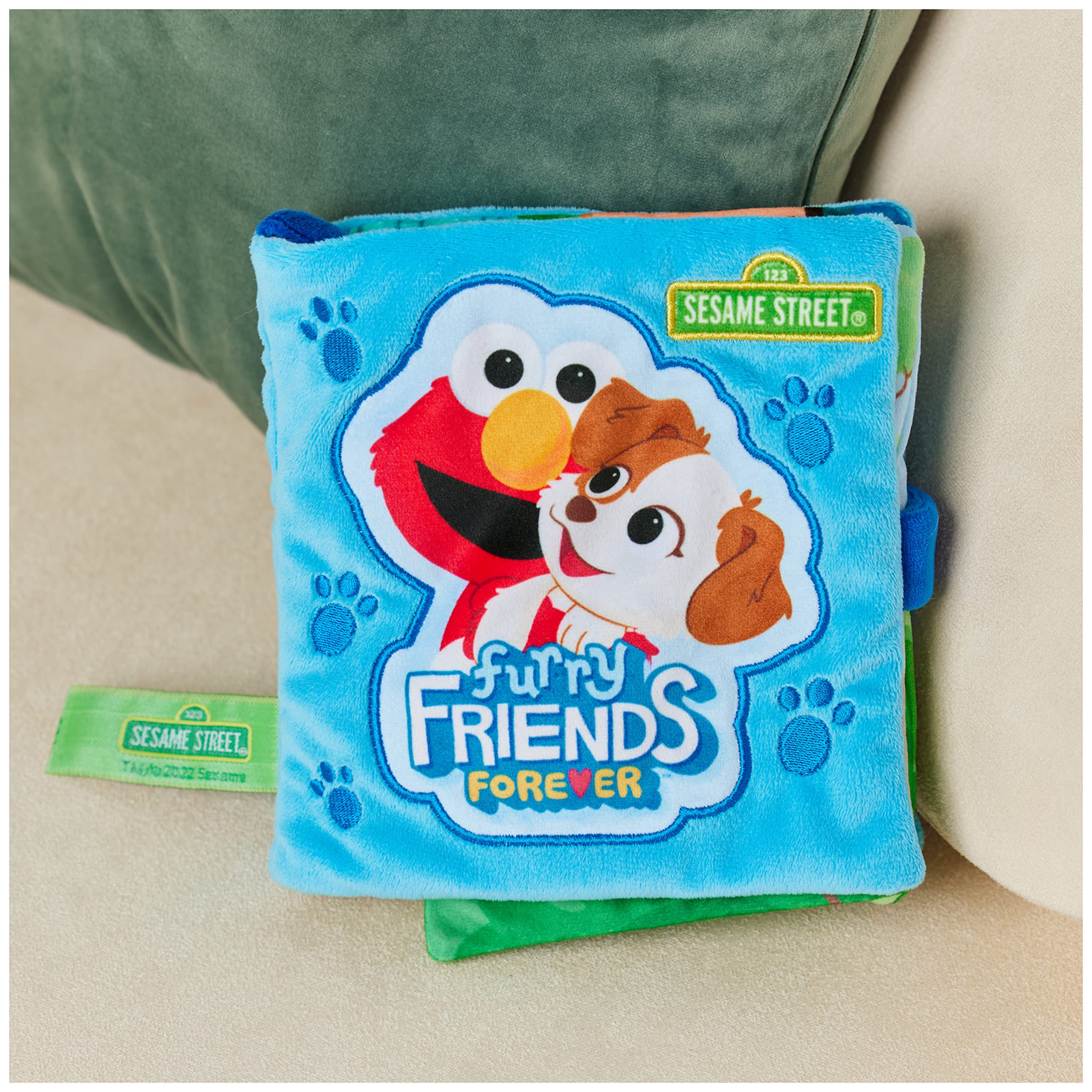 GUND Sesame Street Elmo & Tango Furry Friends Soft Book - Sensory Plush Toy, Blue, 6"