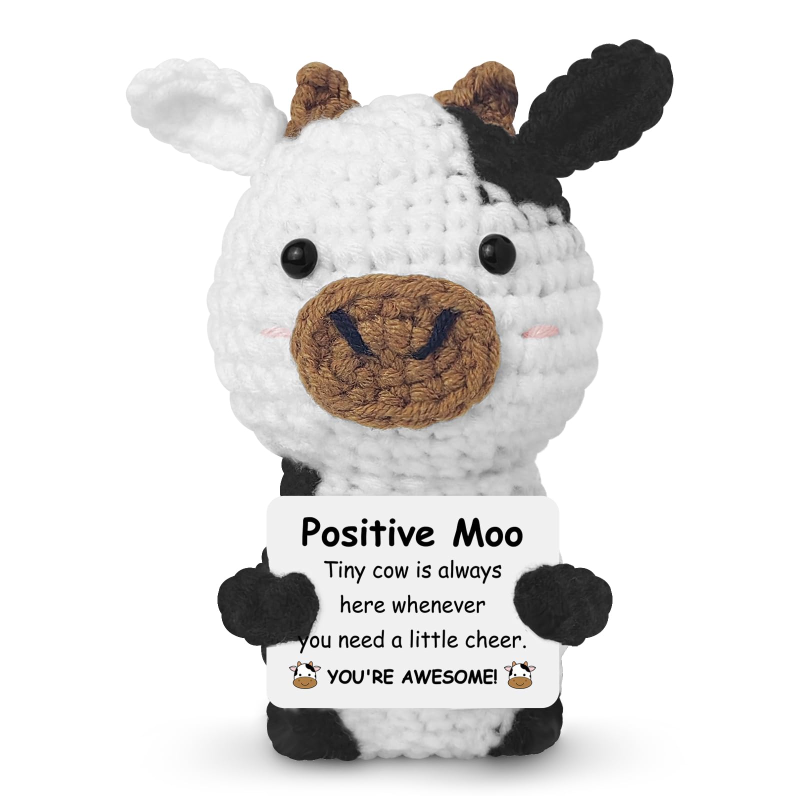Guokoko Handmade Mini Crochet Cow Plush with Motivational Card – Emotional Support Gift for Friends, Coworkers