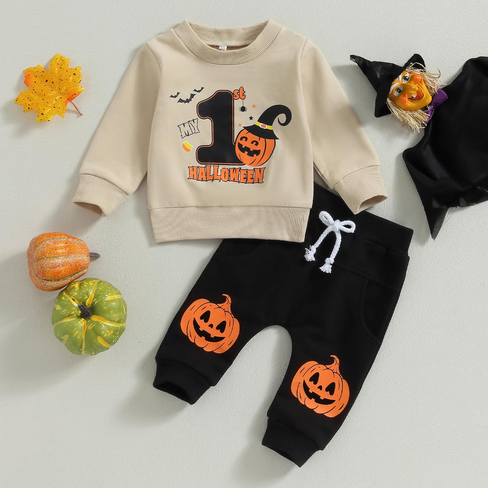 Gureui My First Halloween Baby Boy Outfit – Long Sleeve Pumpkin Patch Sweatshirt & Pants Set for Infant Toddler