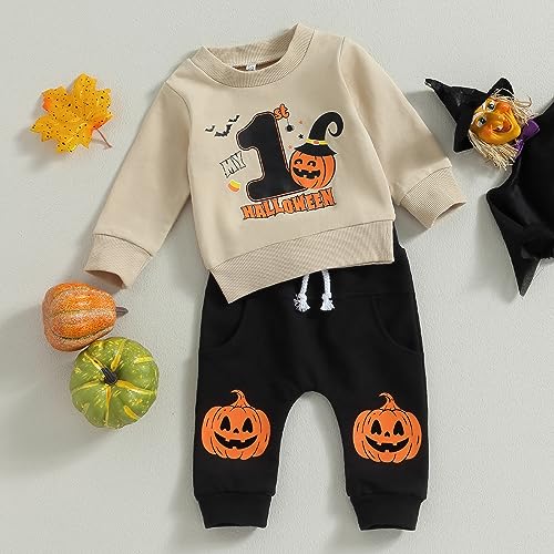 Gureui My First Halloween Baby Boy Outfit – Long Sleeve Pumpkin Patch Sweatshirt & Pants Set for Infant Toddler