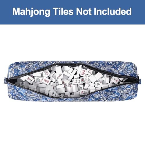 GUSTARIA Empty Mahjong Tile Bag – Thickened Blue Printed Carrying Case for 1.2 Inch Standard American Tiles
