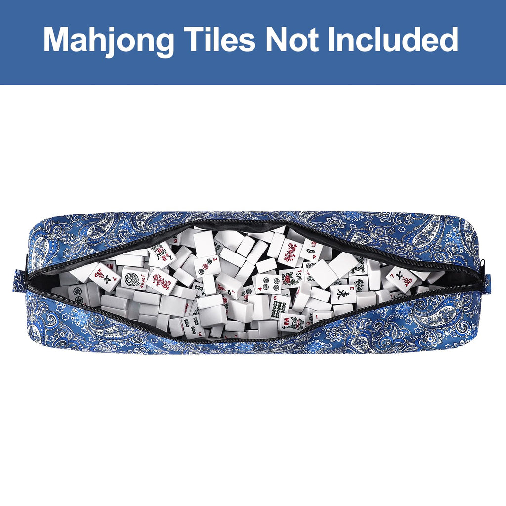 GUSTARIA Empty Mahjong Tile Bag – Thickened Blue Printed Carrying Case for 1.2 Inch Standard American Tiles