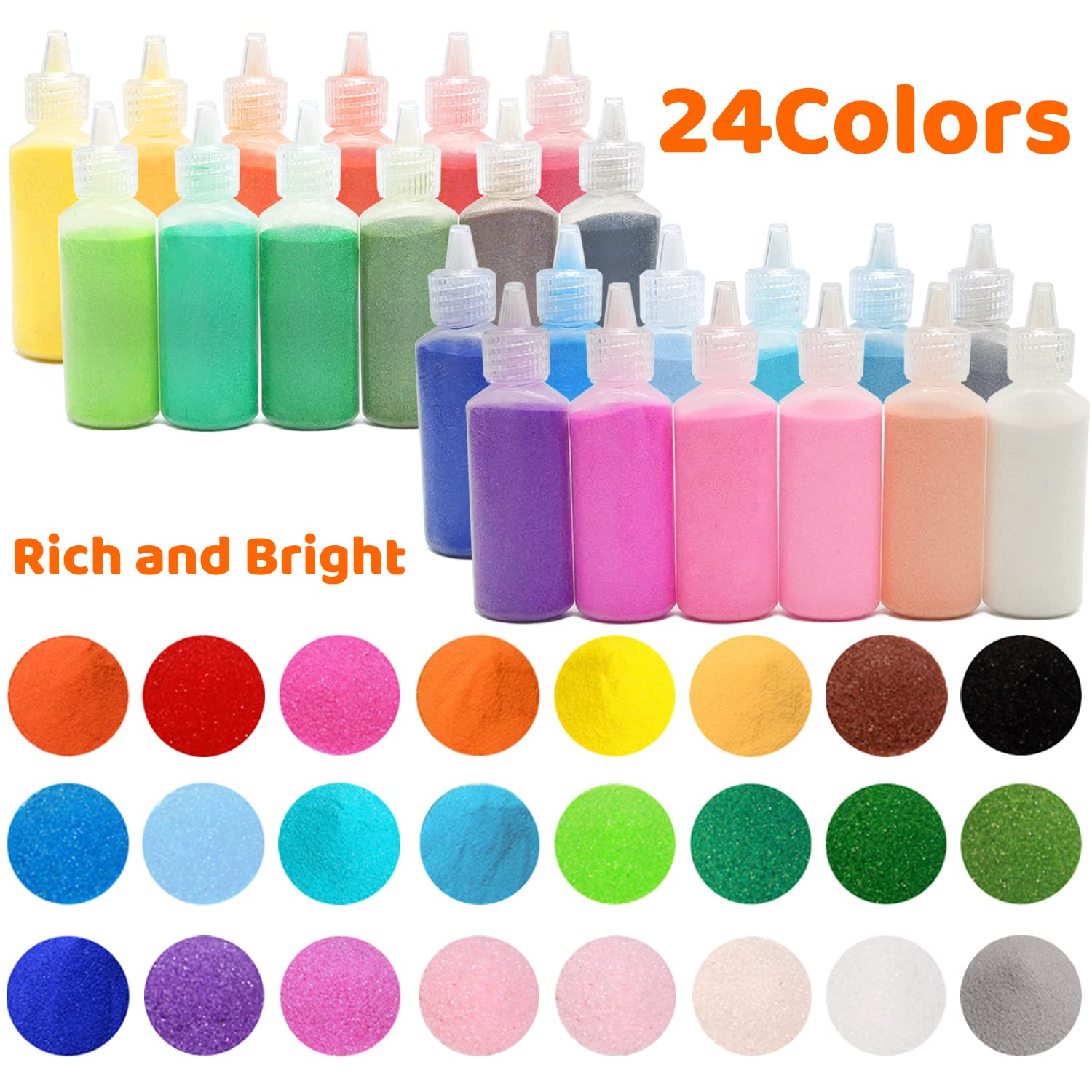 Guuozzli 24-Pack Colored Sand Art Kit - 1.24 oz Bottles for DIY Crafts and Decorations