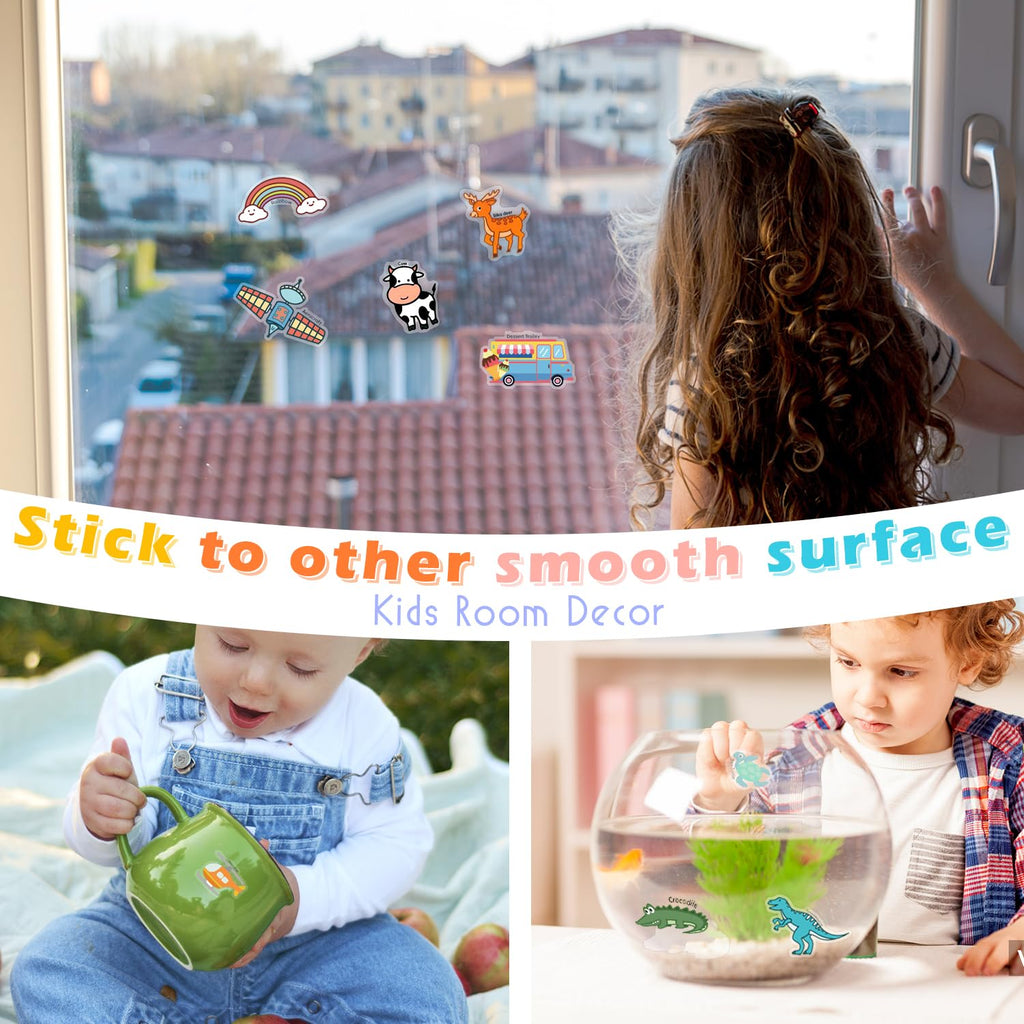 GUYUCOM Jelly Sticker Books 4-Pack: Reusable Animal, Dinosaur, Space & Vehicle Stickers for Toddlers (Ages 3-12)