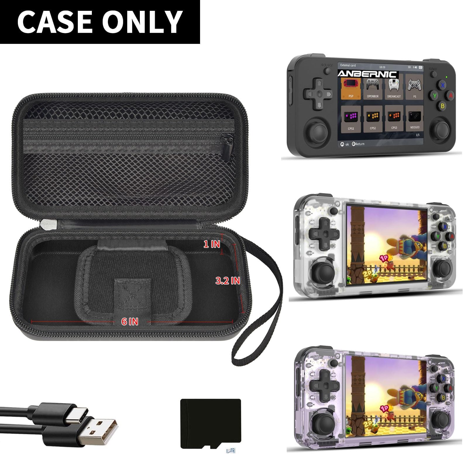 GWCASE Protective Carrying Case for RG35XX H and Retro Handheld Game Consoles, Hard EVA Shockproof Travel Storage Box - Black
