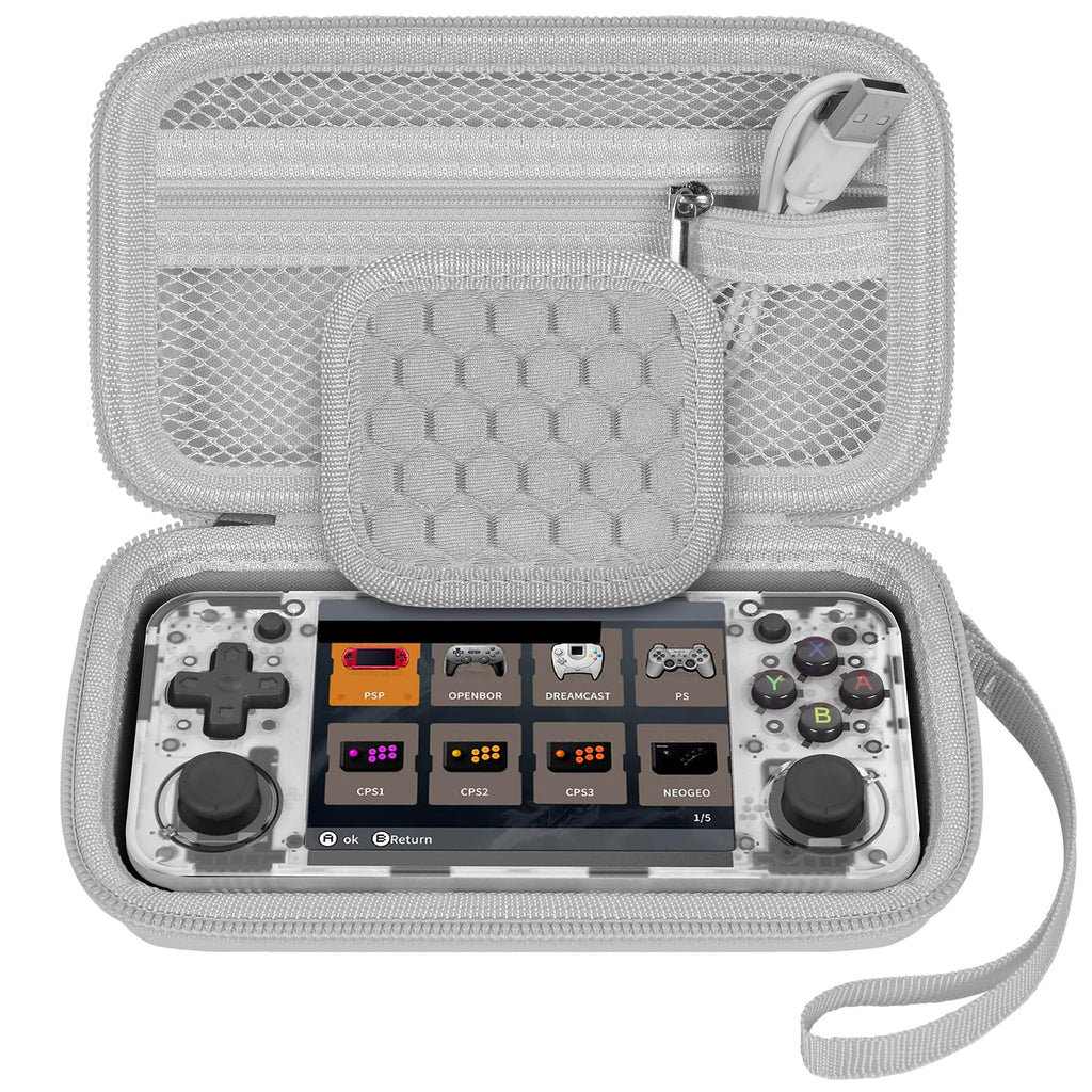 GWCASE Protective Carrying Case for RG35XX H Retro Handheld Game Console - Gray Hard EVA Storage Box with Hand Strap