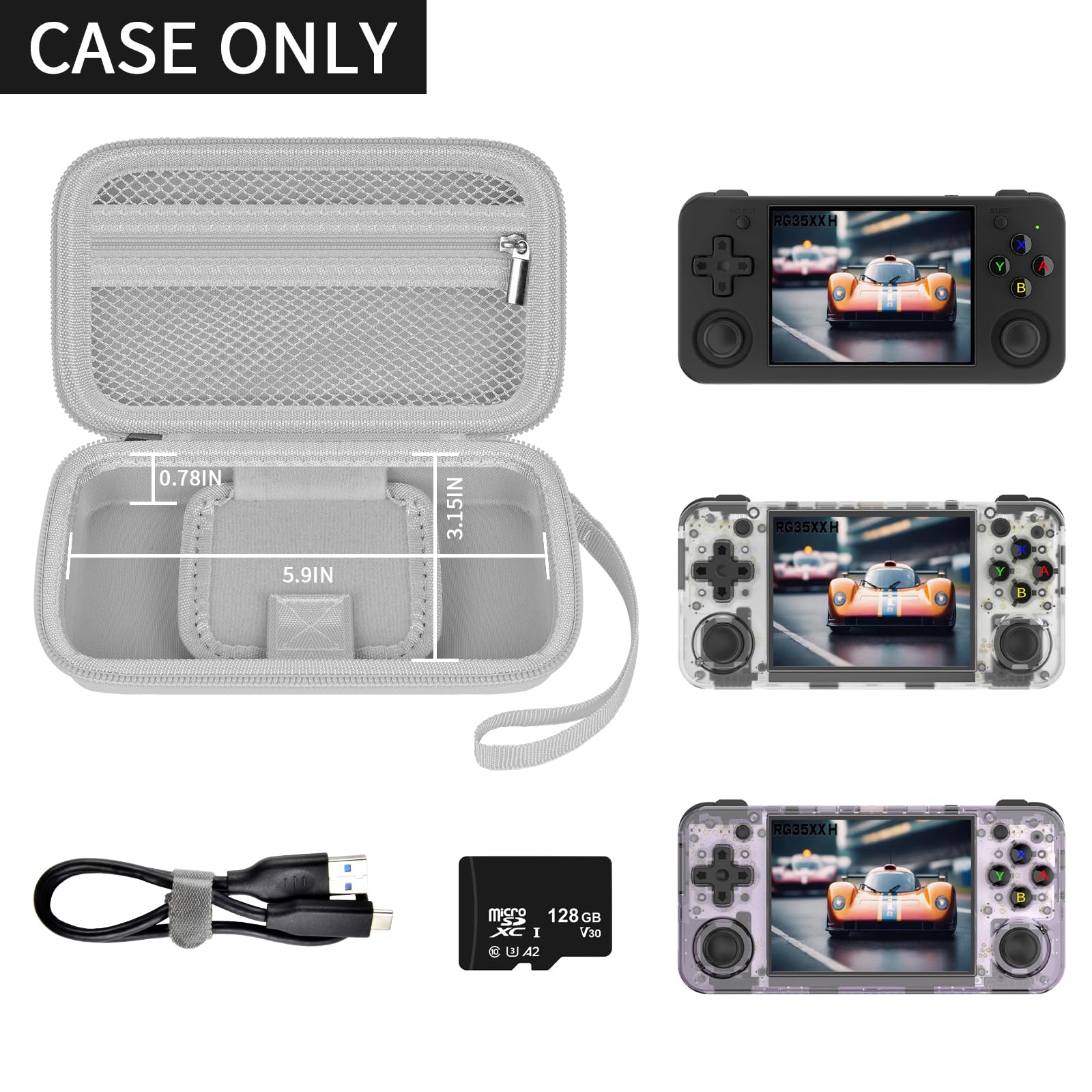 GWCASE Protective Carrying Case for RG35XX H Retro Handheld Game Console - Gray Hard EVA Storage Box with Hand Strap