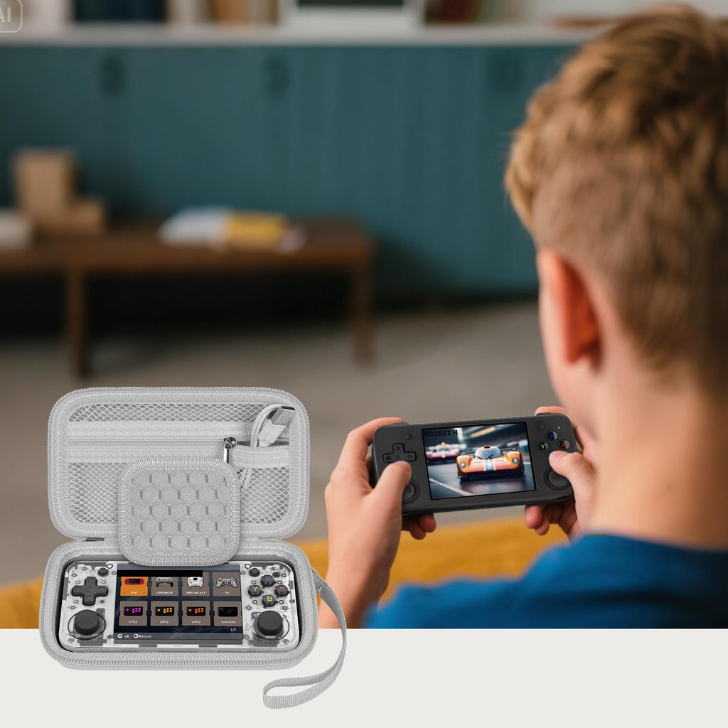 GWCASE Protective Carrying Case for RG35XX H Retro Handheld Game Console - Gray Hard EVA Storage Box with Hand Strap