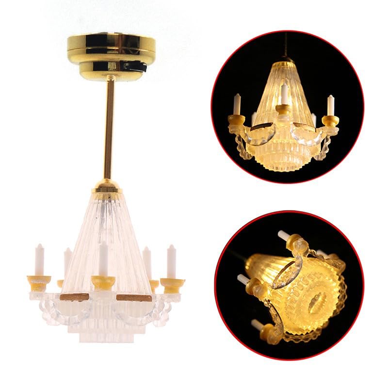 Gxsterd 1/12 Scale Miniature Chandeliers with LED Ceiling Lights - 3-Piece Dollhouse Lighting Set