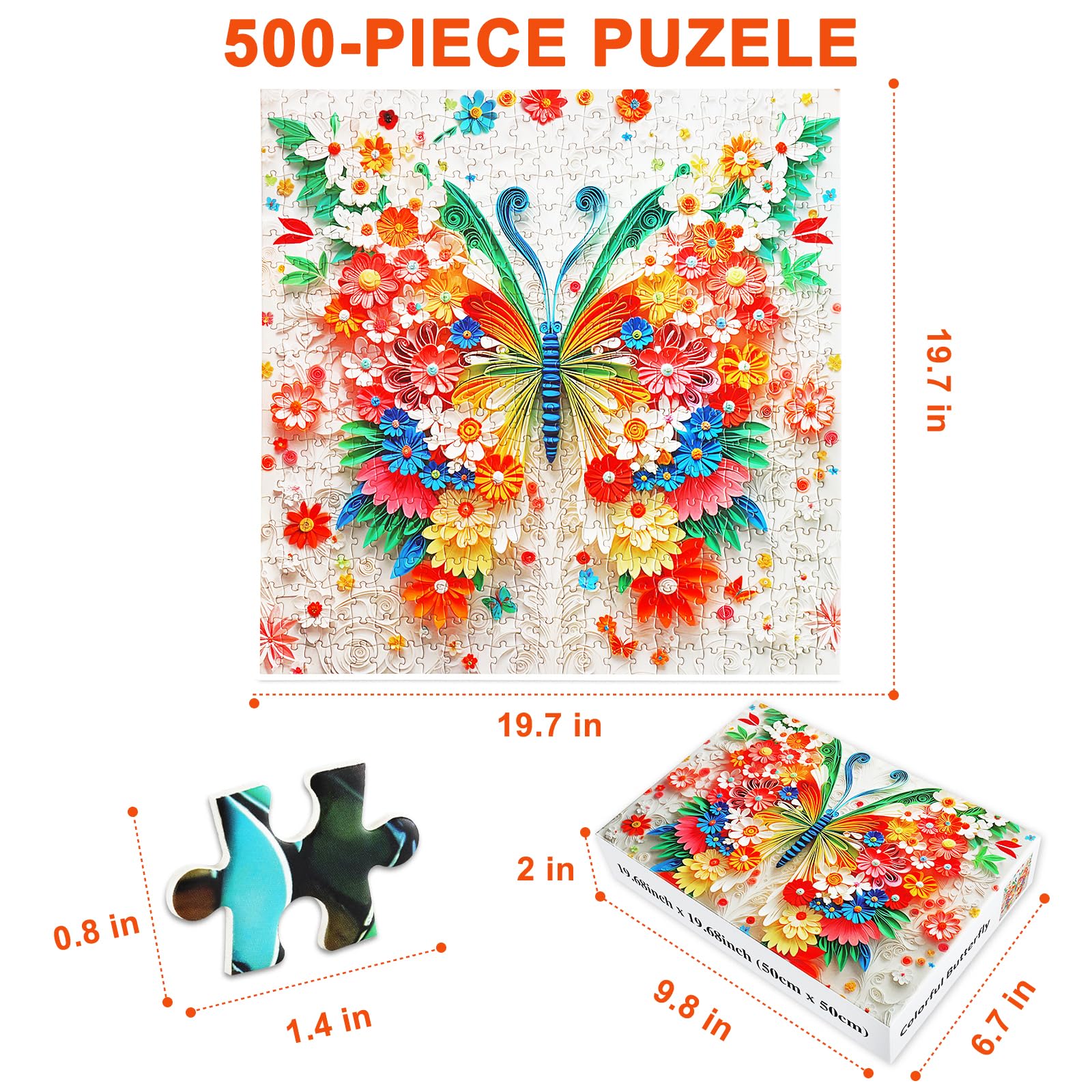Gyadiex 500 Piece Butterfly Flower Jigsaw Puzzle for Adults – 20x20 Inch Colorful Paper Art with Poster
