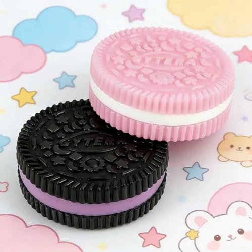 Gytera Sticky Cookie Squishies 2-Pack (Pink & Black) - Soft Squeeze Fidget Toys for Stress Relief, Sensory Play, and Anxiety