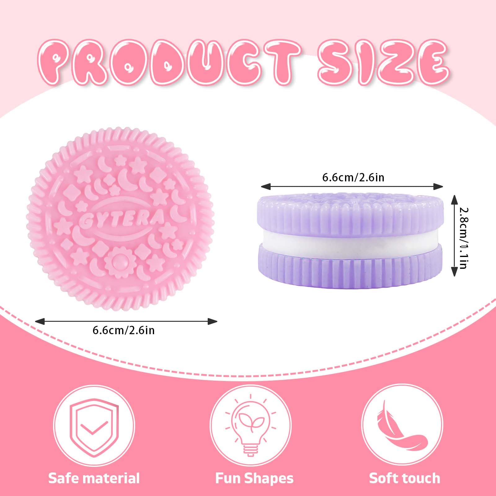 Gytera Sticky Cookie Squishies 4-Pack: Fidget Toys for Stress Relief in Pink, Black, Blue, Purple