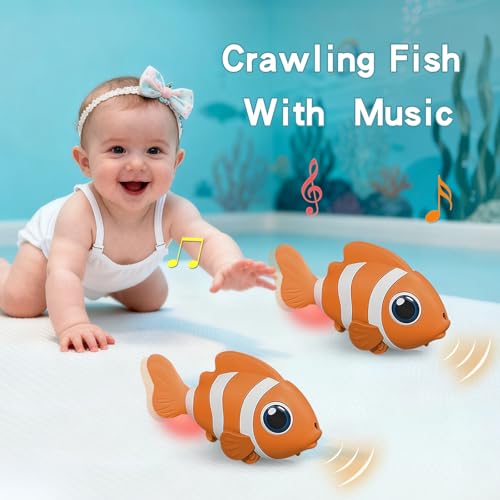 Gzsbaby Musical Lobster Crawling Toy with Mute Button & Lights – Orange Rechargeable Baby Toy for Tummy Time