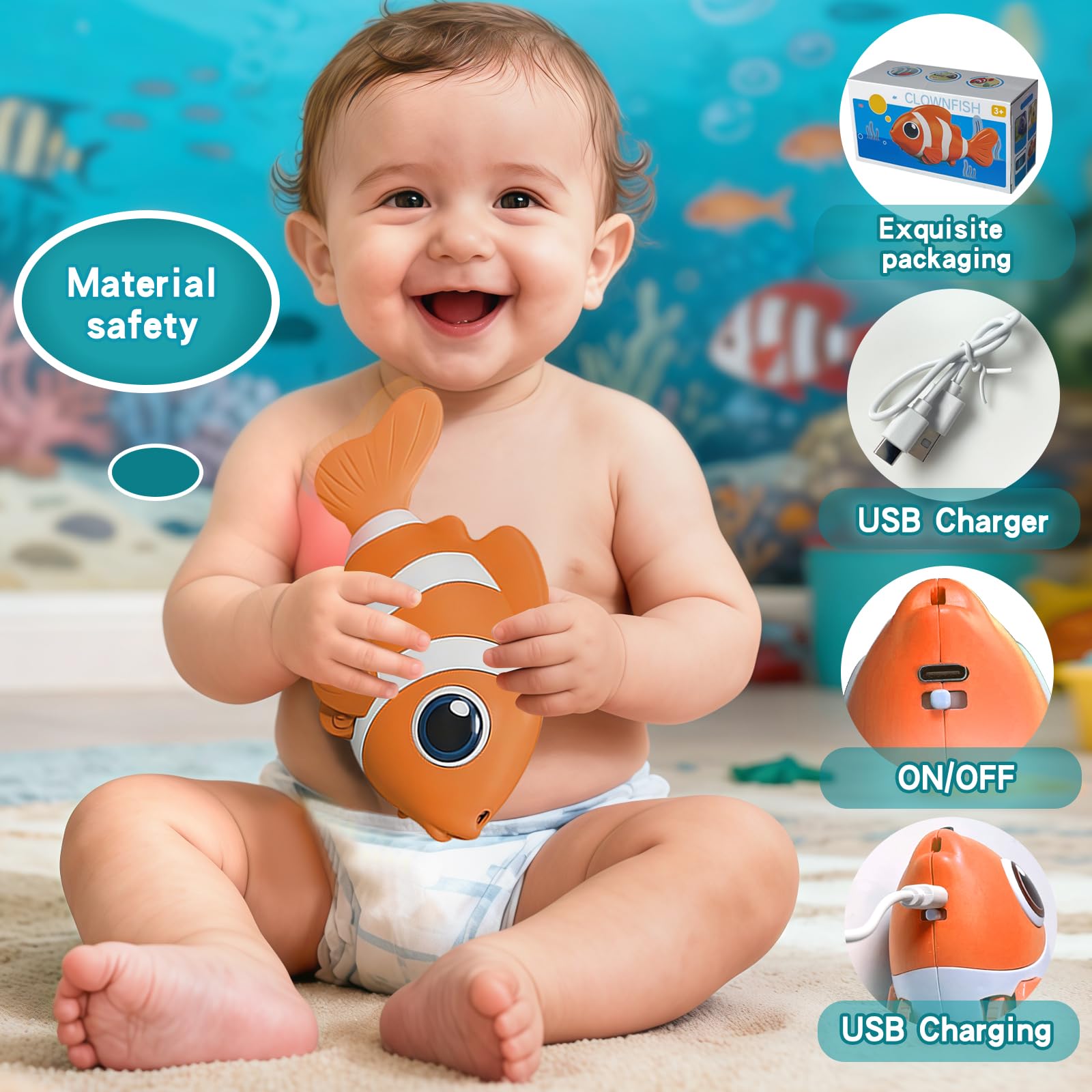 Gzsbaby Musical Lobster Crawling Toy with Mute Button & Lights – Orange Rechargeable Baby Toy for Tummy Time