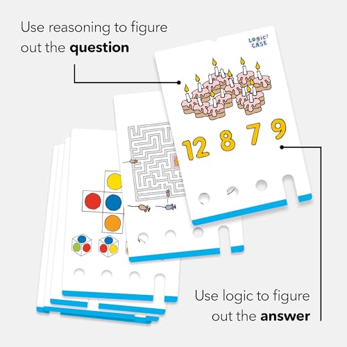 HABA Logic! CASE Starter Set 6+ – 77 Brain Teaser Puzzles for Kids, Travel Game with Self-Checking Wooden Peg