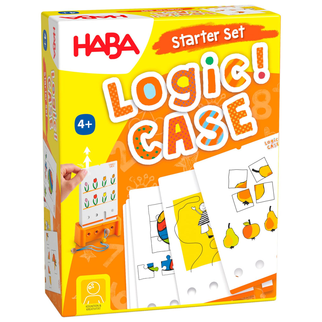 HABA Logic! CASE Starter Set – 77 Brain Teaser Puzzles for Kids Ages 4-8, Self-Checking Handheld Game for Travel & Car