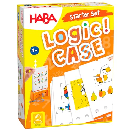 HABA Logic! CASE Starter Set – 77 Brain Teaser Puzzles for Kids Ages 4-8, Self-Checking Handheld Game for Travel & Car