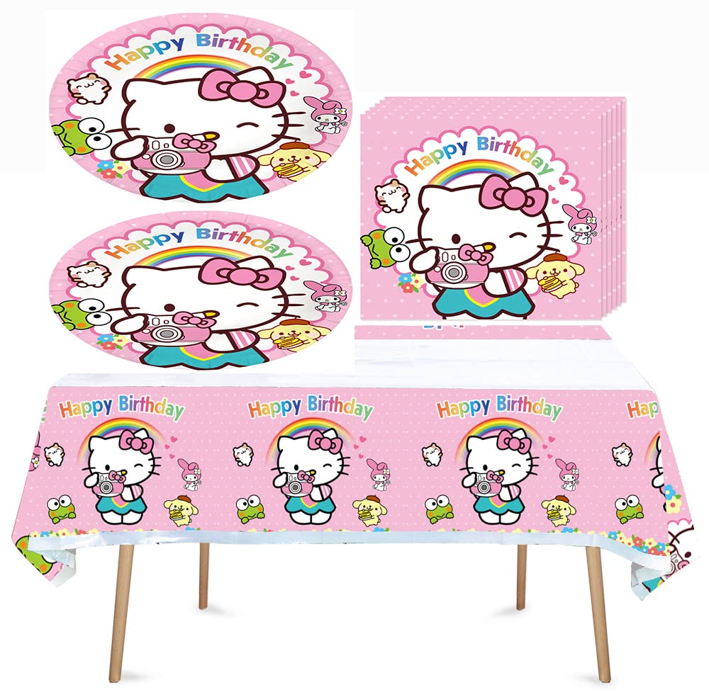 HABITZ 41-Piece Kids Party Supplies Set – 20 Plates, 20 Napkins, 1 Tablecloth – Cartoon Theme Birthday Decorations for Girls and Boys